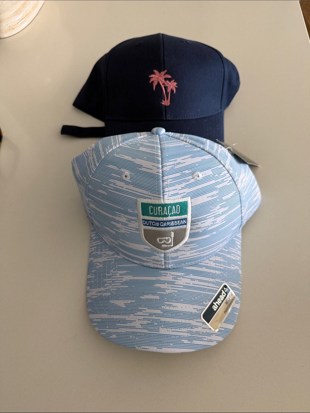 Set of two hats. Curacao Dutch Caribbean Embroidered Logo Golf Hat
